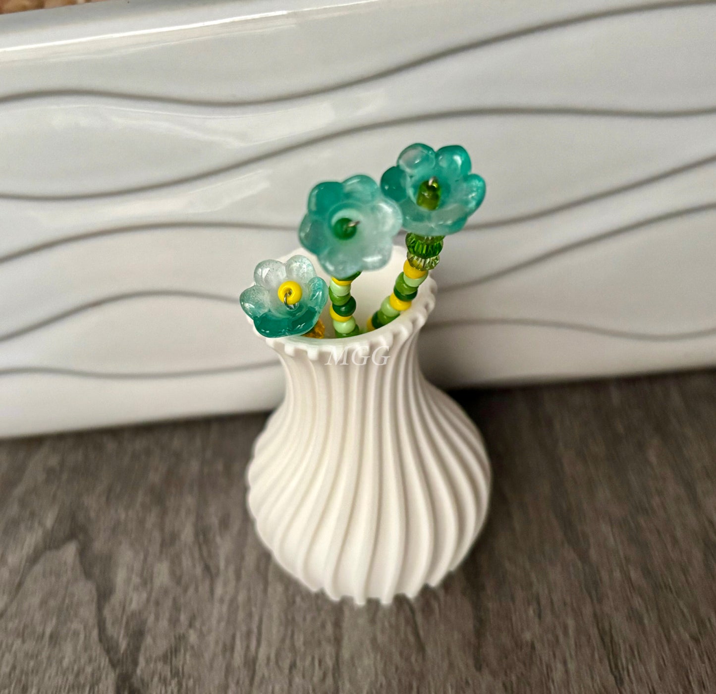 Green/White Beaded Flowers