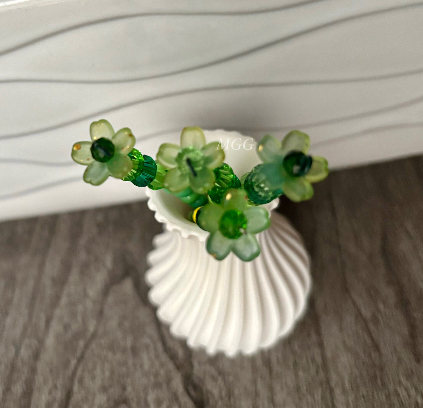 Gold Flake Green Beaded Flowers