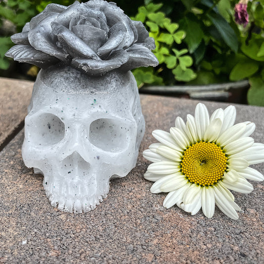 Silver & White Flower Skull