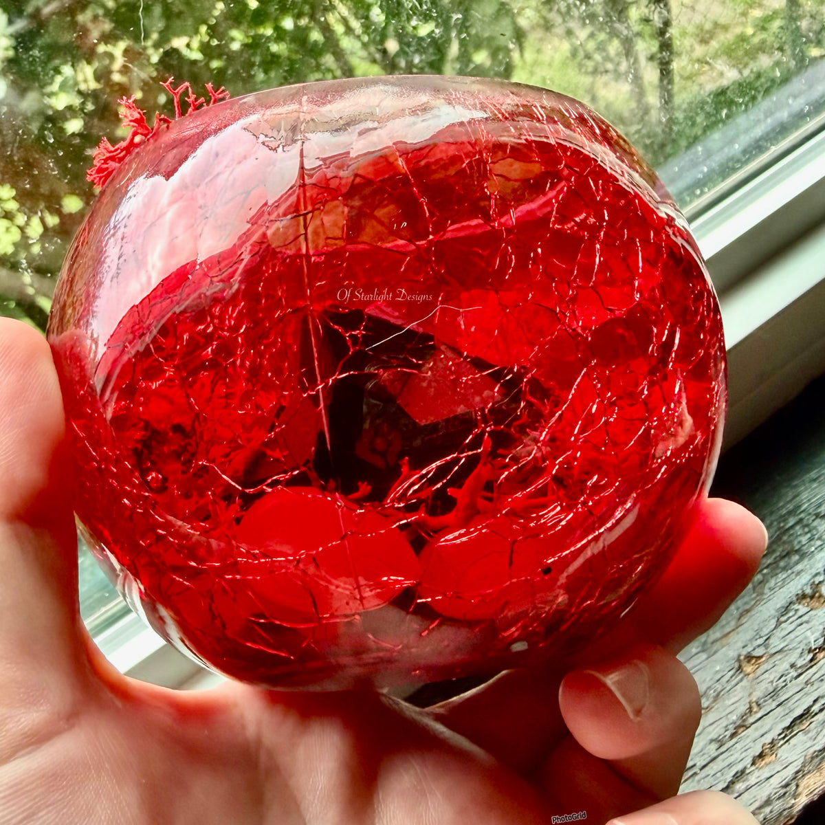 Red Crackled Glass Little Light Orb