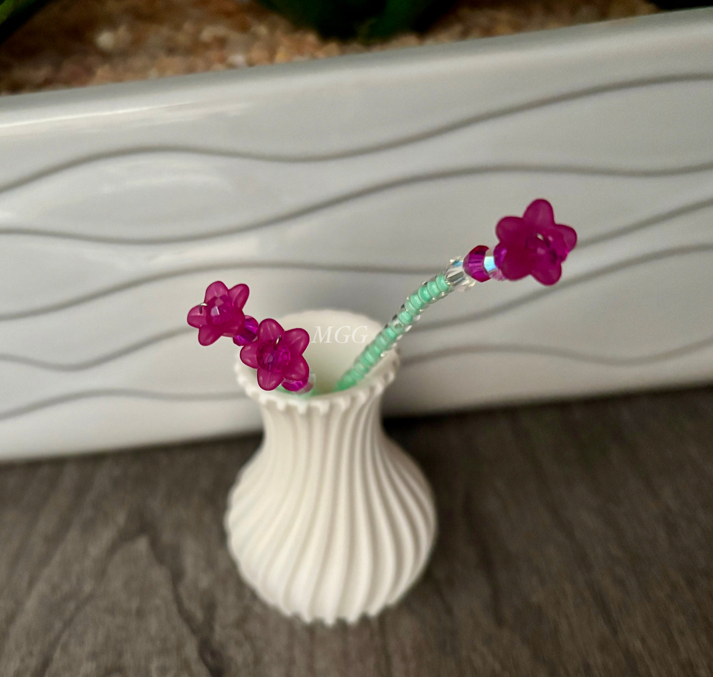 Dark Pink Beaded Flowers