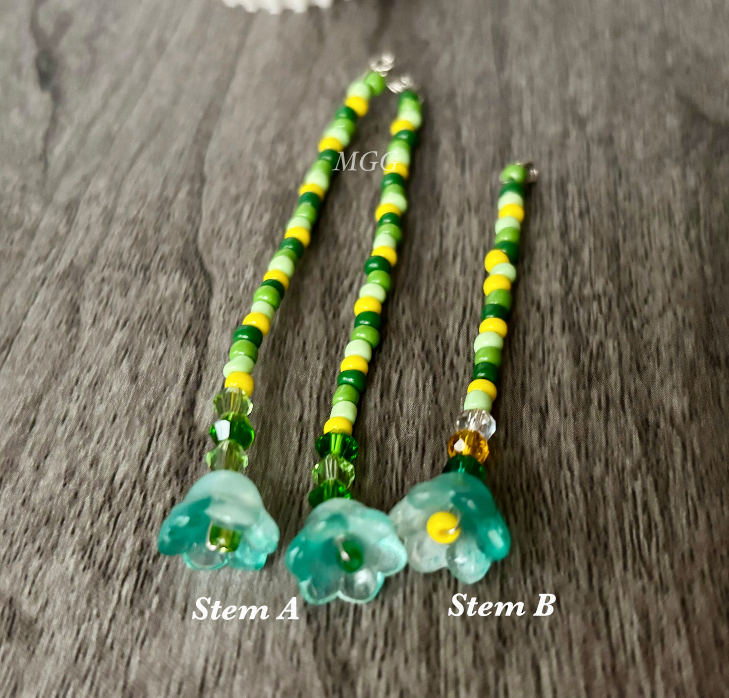 Green/White Beaded Flowers