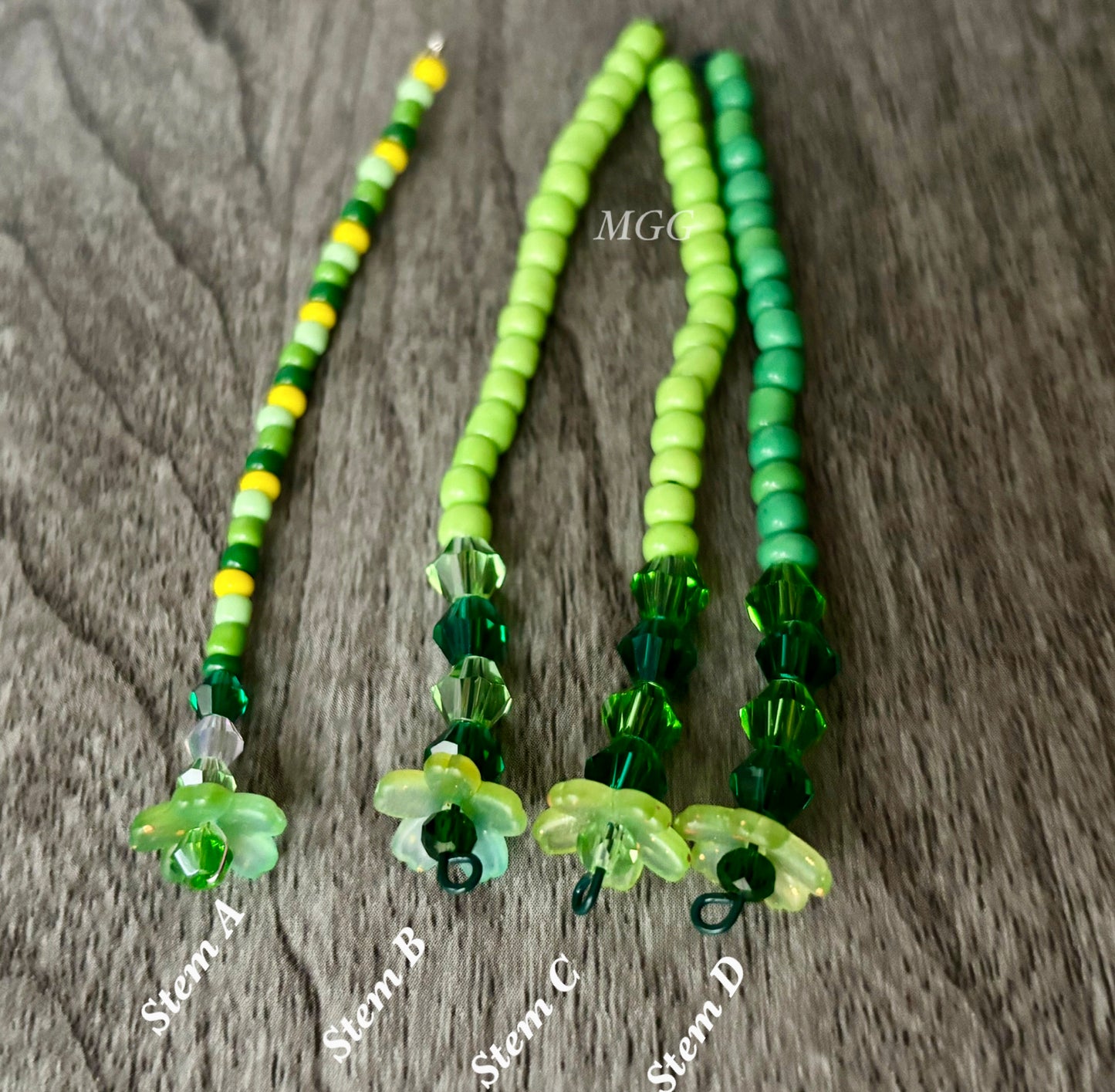 Gold Flake Green Beaded Flowers