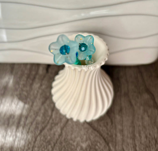Gold Flake Blue Beaded Flowers