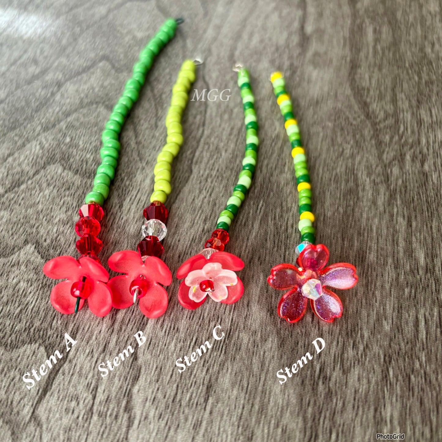 Red Blossom Beaded Flowers