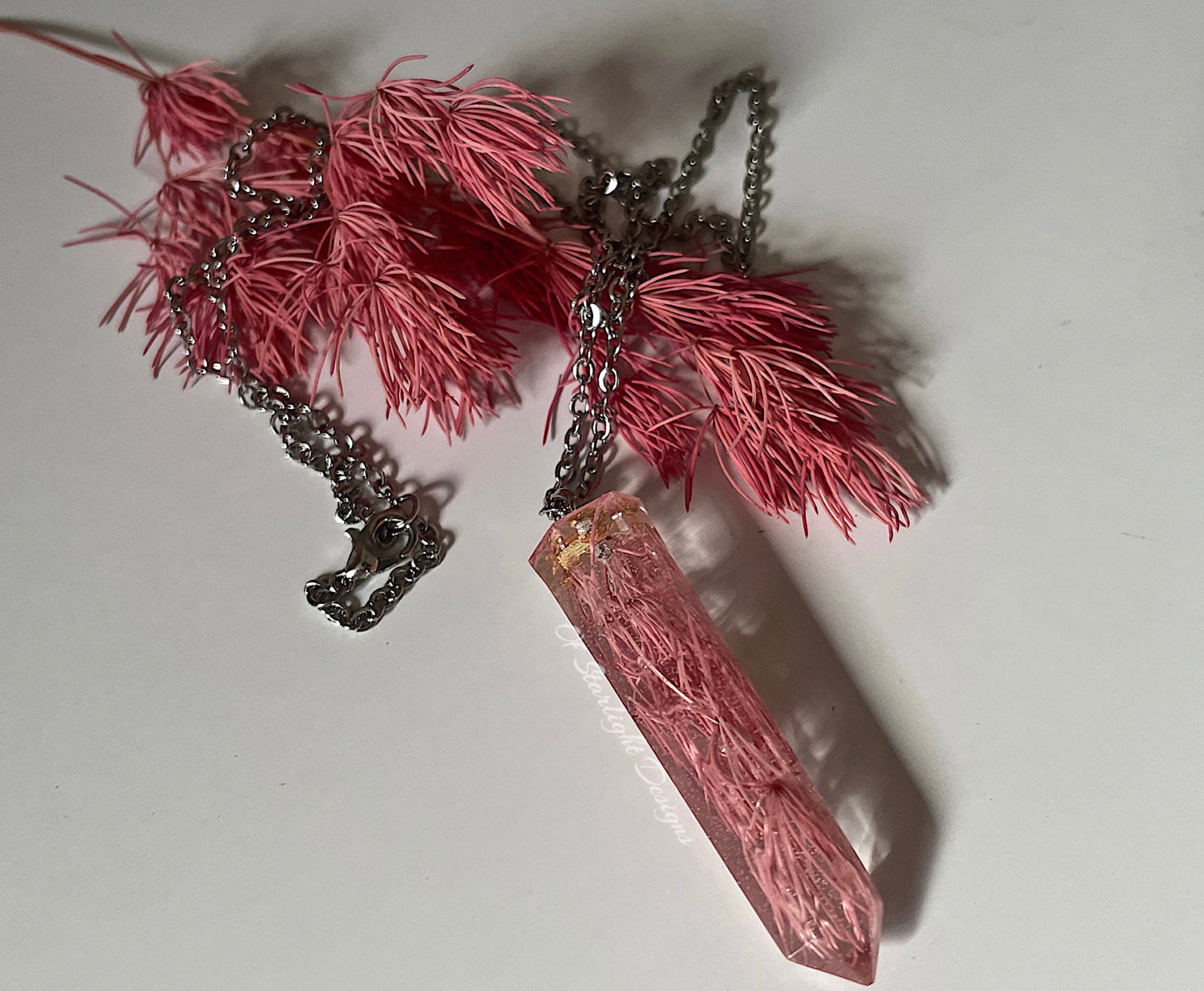 Pink Plant Resin Necklace