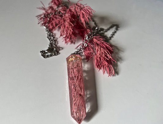 Pink Plant Resin Necklace